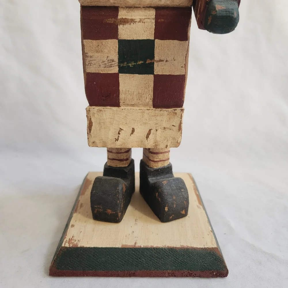 Primitive Wood Block Santa Figurine Sculpture Rustic Country Christmas
